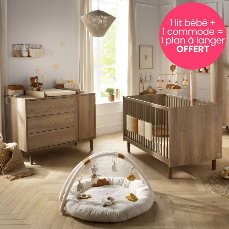 Pack lit évolutif, commode et plan à langer offert Mokka (70 x 140 cm) Sauthon mobilier Ambiance 1