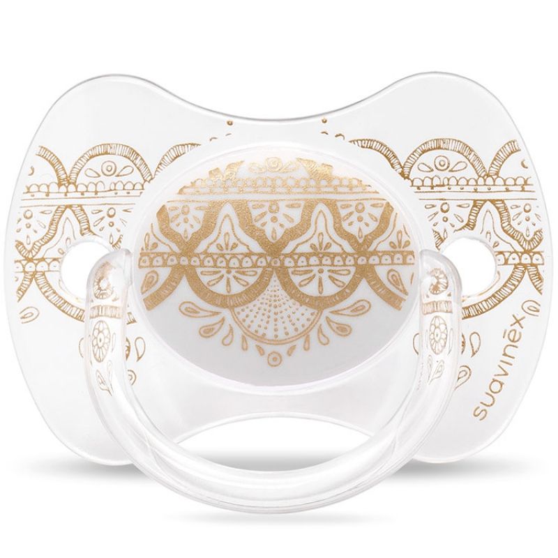 Sucette anatomique réversible Couture Ethnic blanc et doré en silicone (4-18 mois) Suavinex