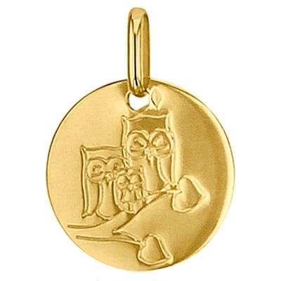 Médaille ronde Chouette 14 mm (or jaune 750°) Premiers Bijoux