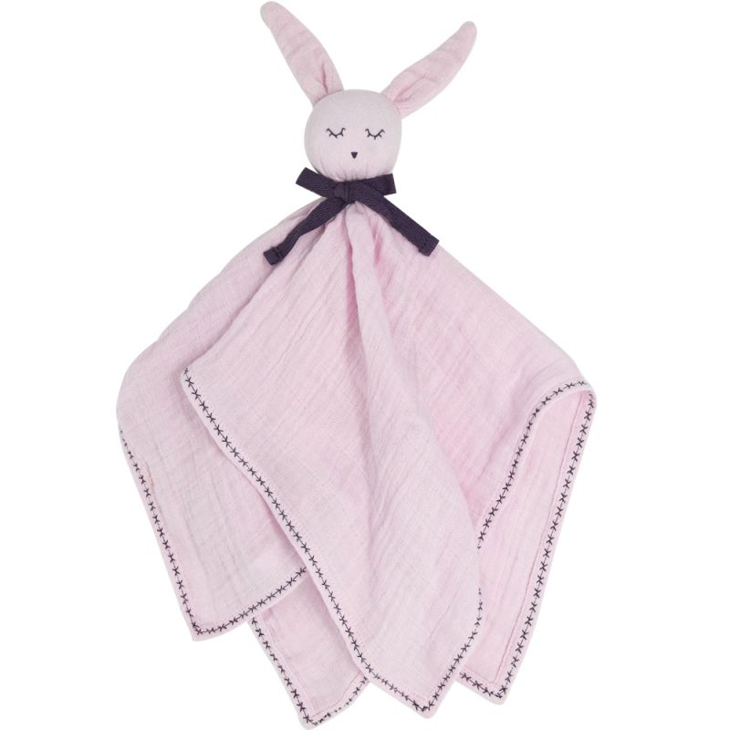 Doudou plat en coton bio Lapin rose Kadolis