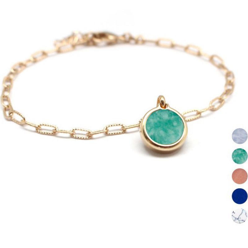 Bracelet femme petite pierre fine chaîne mailles allongées plaqué or (personnalisable) Petits trésors