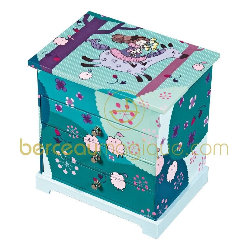 Commode à bijoux musicale Fille sur Cheval vert Trousselier