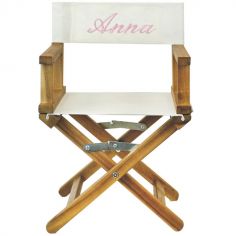 Fauteuil metteur en scène rose clair pieds bois (personnalisable) - ANVIE