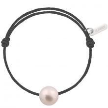 Bracelet bébé Baby Pearly cordon gris anthracite perle blanche 7mm (or blanc 750°)  par Claverin