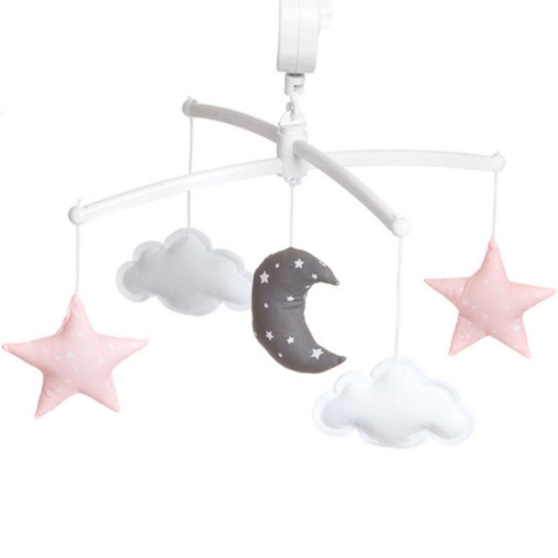 Mobile musical Lune rose et gris (mélodie au choix) Pouce et Lina