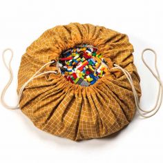 Sac à jouets 2 en 1 en coton bio Carreaux moutarde Organic - Play&Go