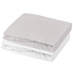 Lot de 2 draps housses en jersey Blanc-Souris (70 x 140 cm) - Mon P'tit Dodo