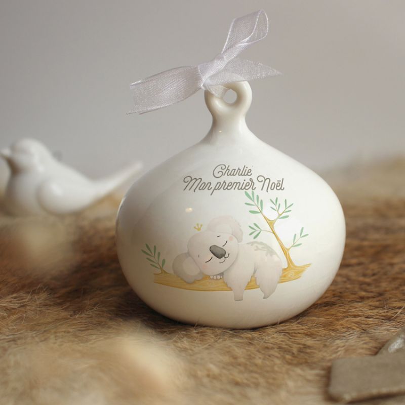 Boule de Noël en porcelaine Koala sieste (personnalisable) Gaëlle Duval