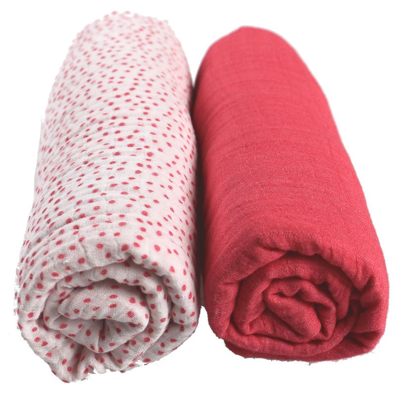 Lot de 2 draps housses coton bio Amy & Zoé chien rose (60 x 120 cm) Noukie's