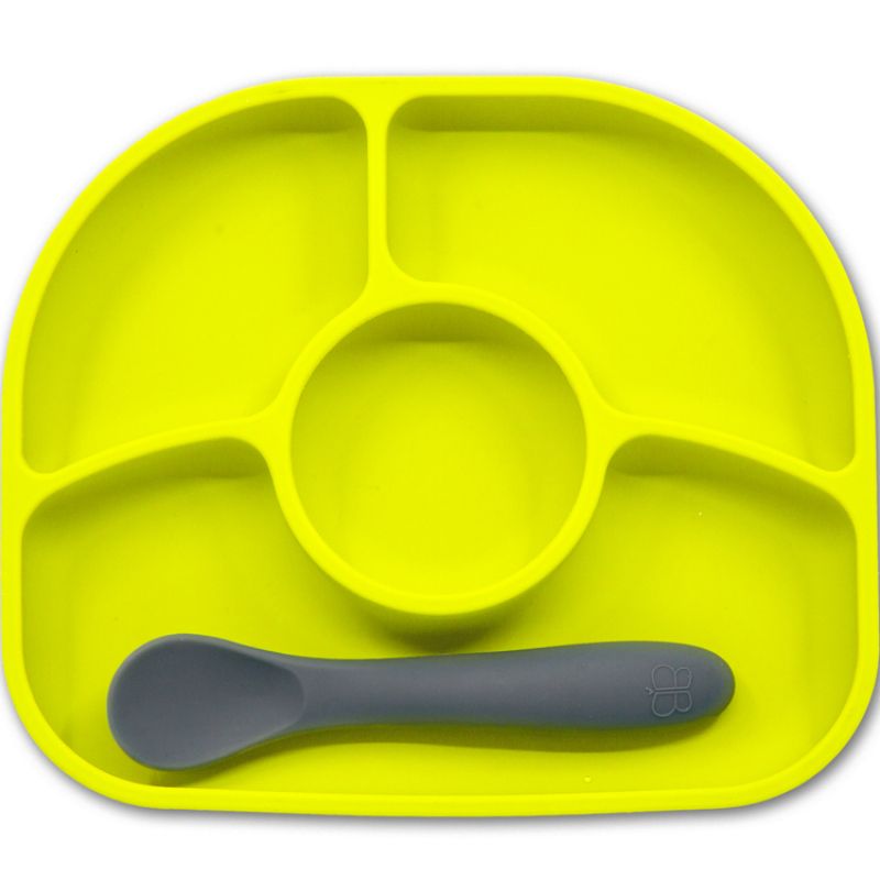 Assiette à compartiments avec ventouse et cuillère Yümi lime BBLUV