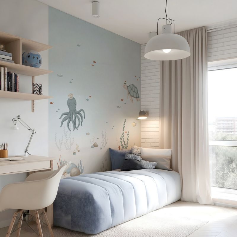 Papier peint panoramique Fonds marins pieuvre et tortue (2m x 3m) Lilipinso Ambiance 3