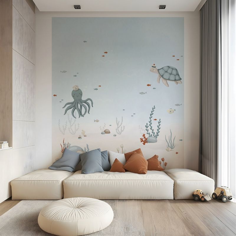 Papier peint panoramique Fonds marins pieuvre et tortue (2m x 3m) Lilipinso Ambiance 4