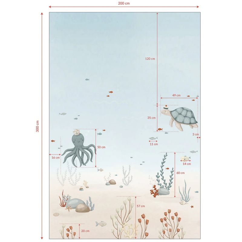 Papier peint panoramique Fonds marins pieuvre et tortue (2m x 3m) Lilipinso Produit 9