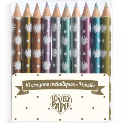 Lot de 10 mini crayons de couleur métallisés Chic