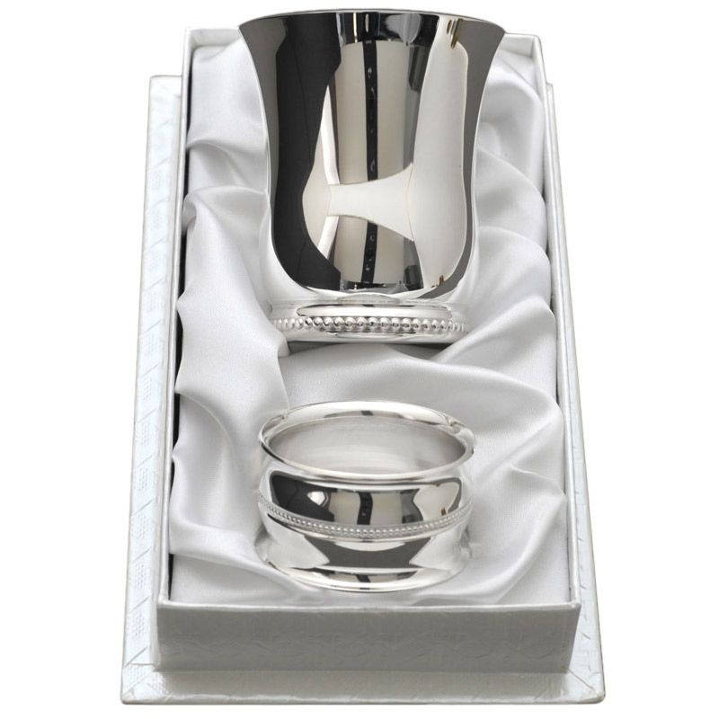Coffret timbale et rond de serviette Elodie personnalisable (métal argenté) Daniel Crégut