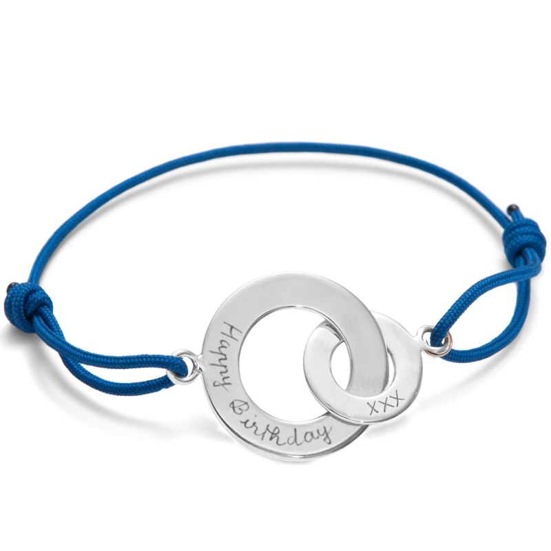 Bracelet enfant sur cordon Anneaux entrelacés personnalisable (argent 925°) Merci Maman