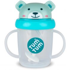 Tasse antifuite avec paille lestée Ourson bleu (200 ml) - TUM TUM