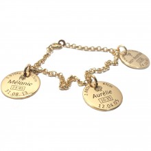 Bracelet avec 3 médaillons de naissance (plaqué or jaune)  par Alomi