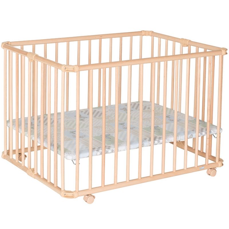 Parc bébé Lucilee naturel fond patchwork papillon petit modèle (80 x 102 cm) Geuther