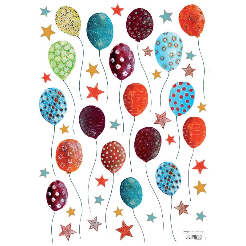 Stickers A3 royal circus ballons et étoiles by Manuela Magni (29,7 x 42 cm) Lilipinso