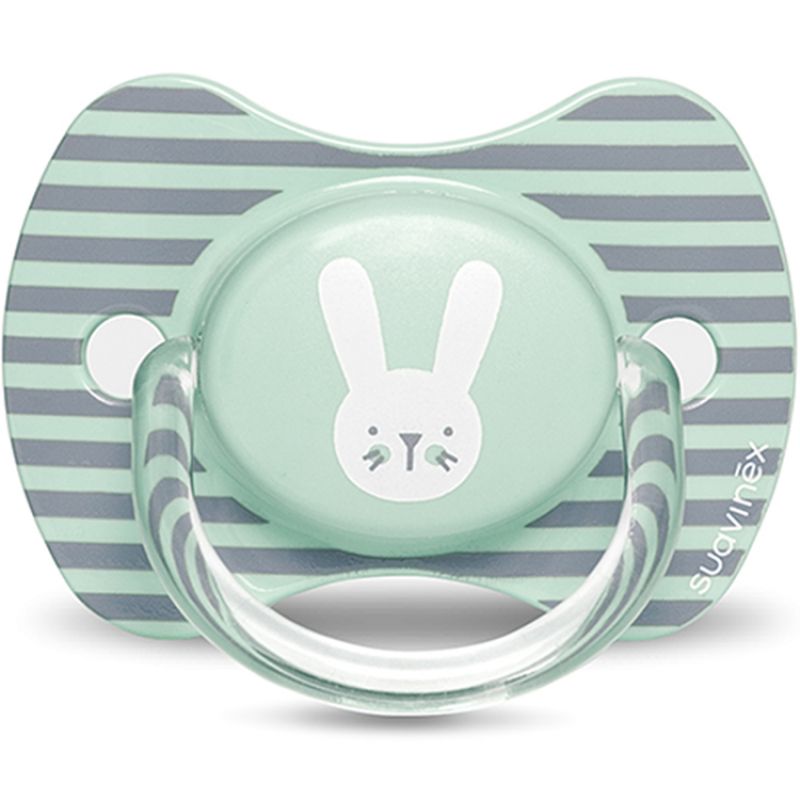 Sucette anatomique réversible Hygge Baby lapin rayé vert (6-18 mois) Suavinex