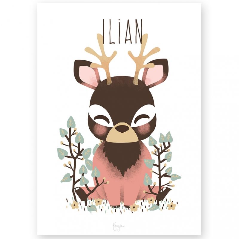 Affiche A4 Les Animignons le cerf (personnalisable) Kanzilue