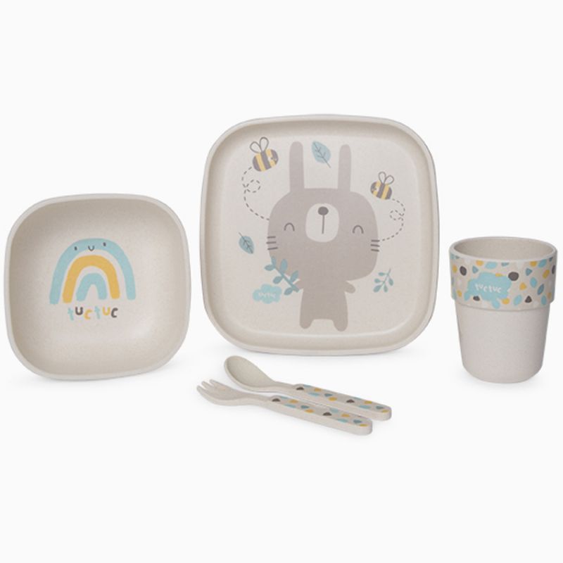 Coffret repas bambou avec assiette Natural Baby Lapin gris (5 pièces) Tuc Tuc