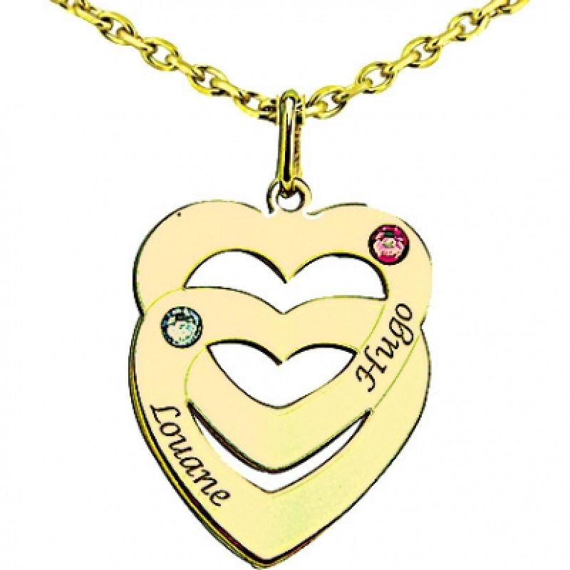 Pendentif coeur superposé avec Swarovski (or jaune 750°) Louis de l'Ange
