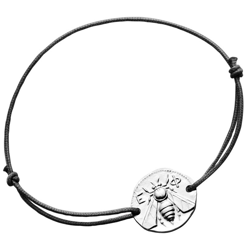 Bracelet cordon noir Abeille d'Ephèse 18 mm (argent 950°) Monnaie de Paris