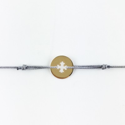 Bracelet cordon bébé médaille Mini Croix Occitane 10 mm (or jaune 750°) Maison La Couronne