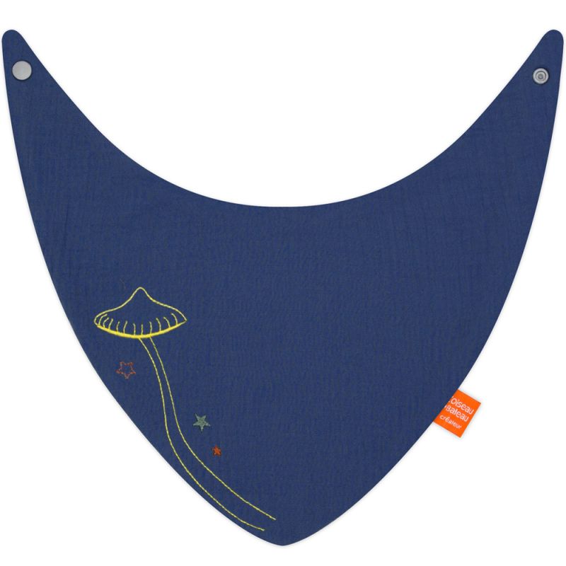 Bavoir à pression bleu nuit brodé (personnalisable) L'oiseau bateau