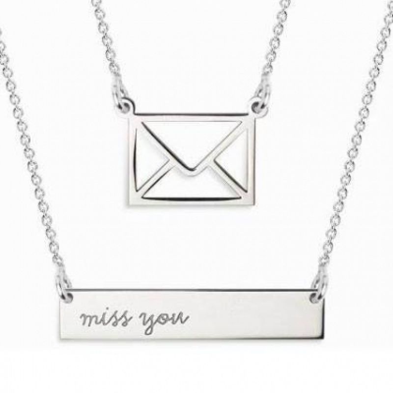 Double collier chaîne 60 cm pendentif Twin miss you et enveloppe (argent 925°) Coquine