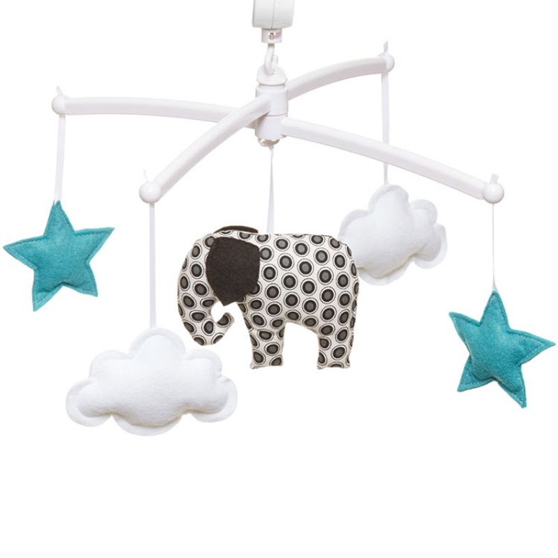 Mobile musical éléphant noir et blanc (mélodie au choix) Pouce et Lina