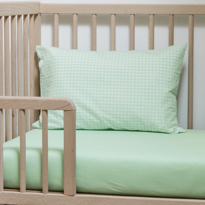 Taie d'oreiller percale de coton Vichy Vert Aqua (40 x 60 cm) Kadolis Ambiance 2