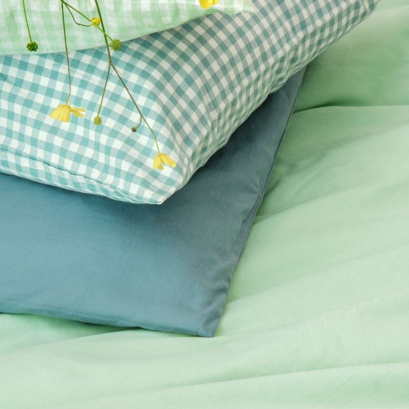 Taie d'oreiller percale de coton Vichy Vert Aqua (40 x 60 cm) Kadolis Ambiance 4