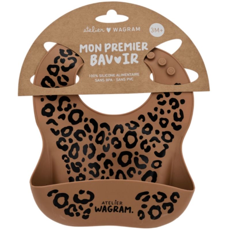 Bavoir en silicone Léopard Marron Atelier Wagram Packaging 3