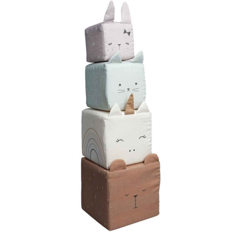 Cubes à empiler en coton bio animaux Fabelab