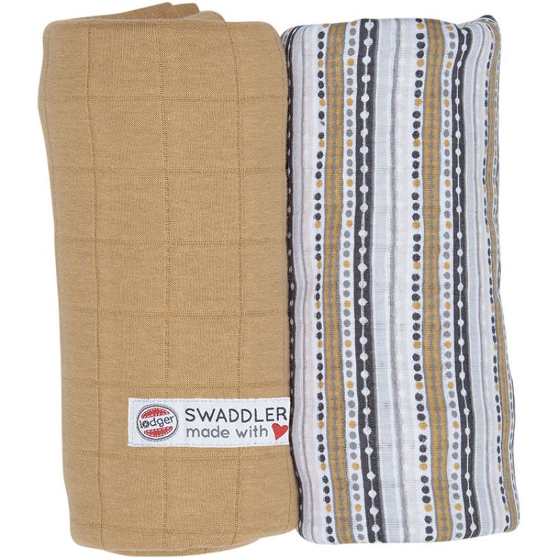 Lot de 2 maxi langes rayure miel (120 x 120 cm) Lodger