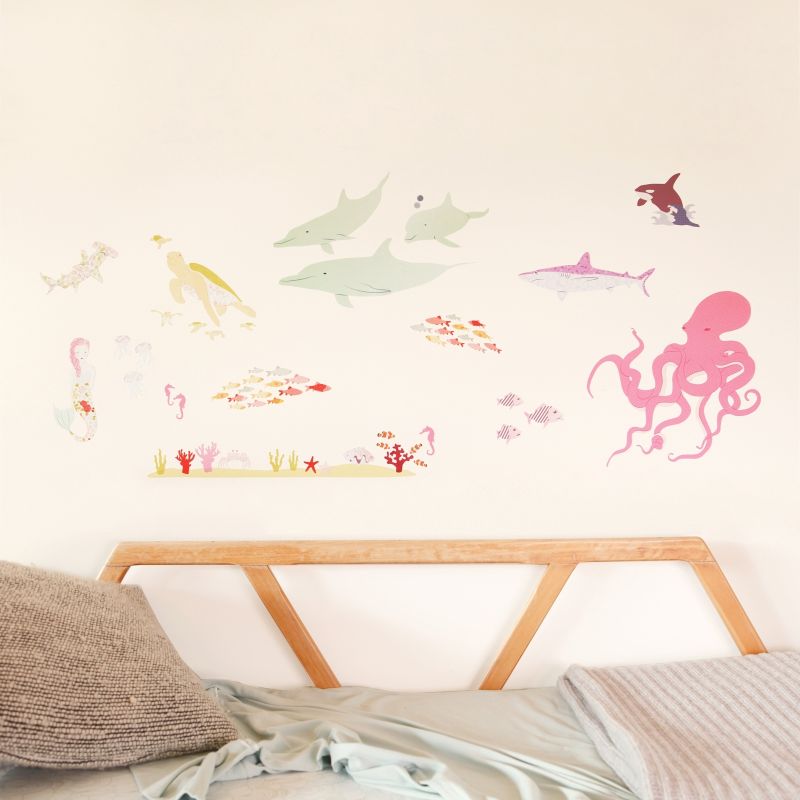 Sticker Pieuvre rose Under the sea nautical (grand modèle) Love Maé