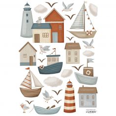 Planche de stickers A3 Village marins - Lilipinso