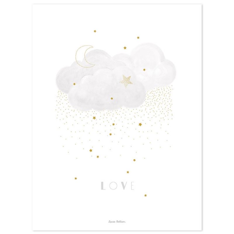 Affiche Stardust Sweet Love nuage gris (30 x 40 cm) Lilipinso
