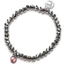 Bracelet Charm perles argentées charm rose  par Proud MaMa