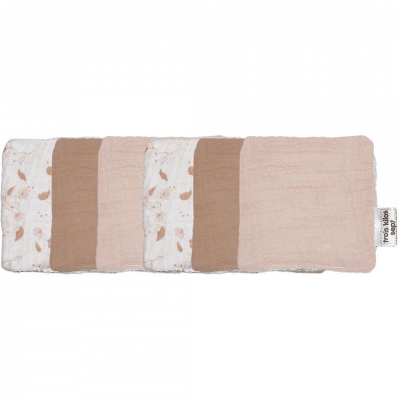 Lot de 6 lingettes lavables Rose et Lili Trois Kilos Sept