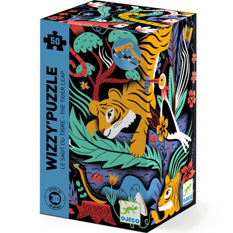 Puzzle effet 3D Wizzy Le saut du tigre (50 pièces) Djeco