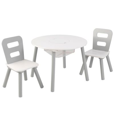 Ensemble table avec rangement et 2 chaises blanc et gris