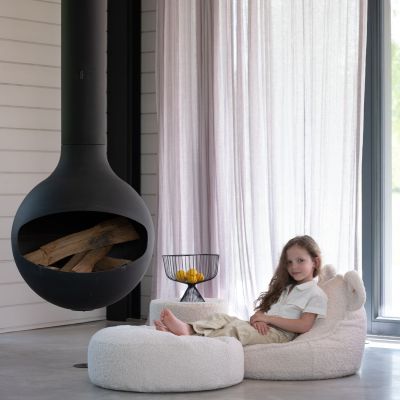 Pouf ours et repose-pieds Cream White molletonné