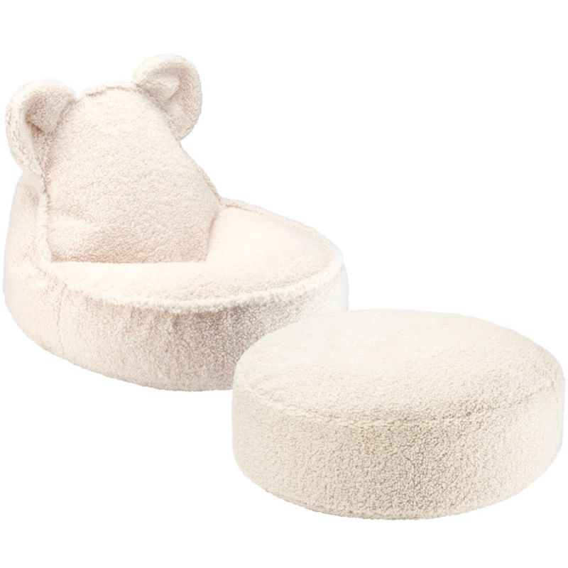 Pouf ours et repose-pieds Cream White molletonné Wigiwama Produit 1