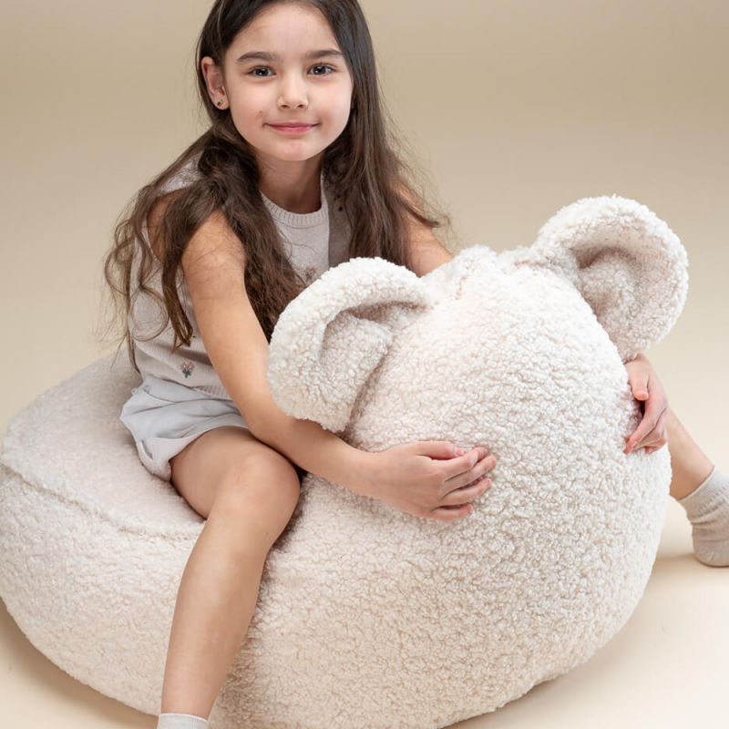 Pouf ours et repose-pieds Cream White molletonné Wigiwama Ambiance 6