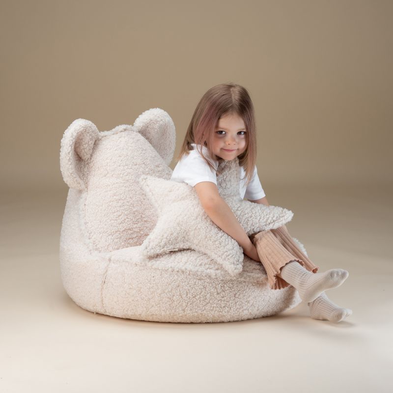 Pouf ours et repose-pieds Cream White molletonné Wigiwama Ambiance 7