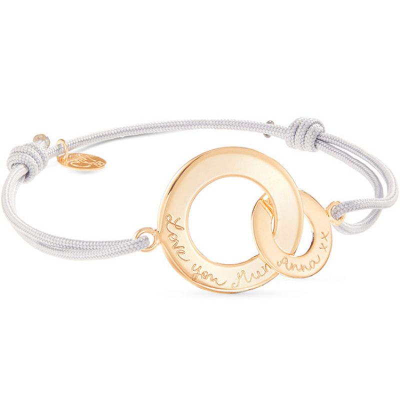 Bracelet sur cordon Anneaux entrelacés Maman personnalisable (plaqué or) Merci Maman